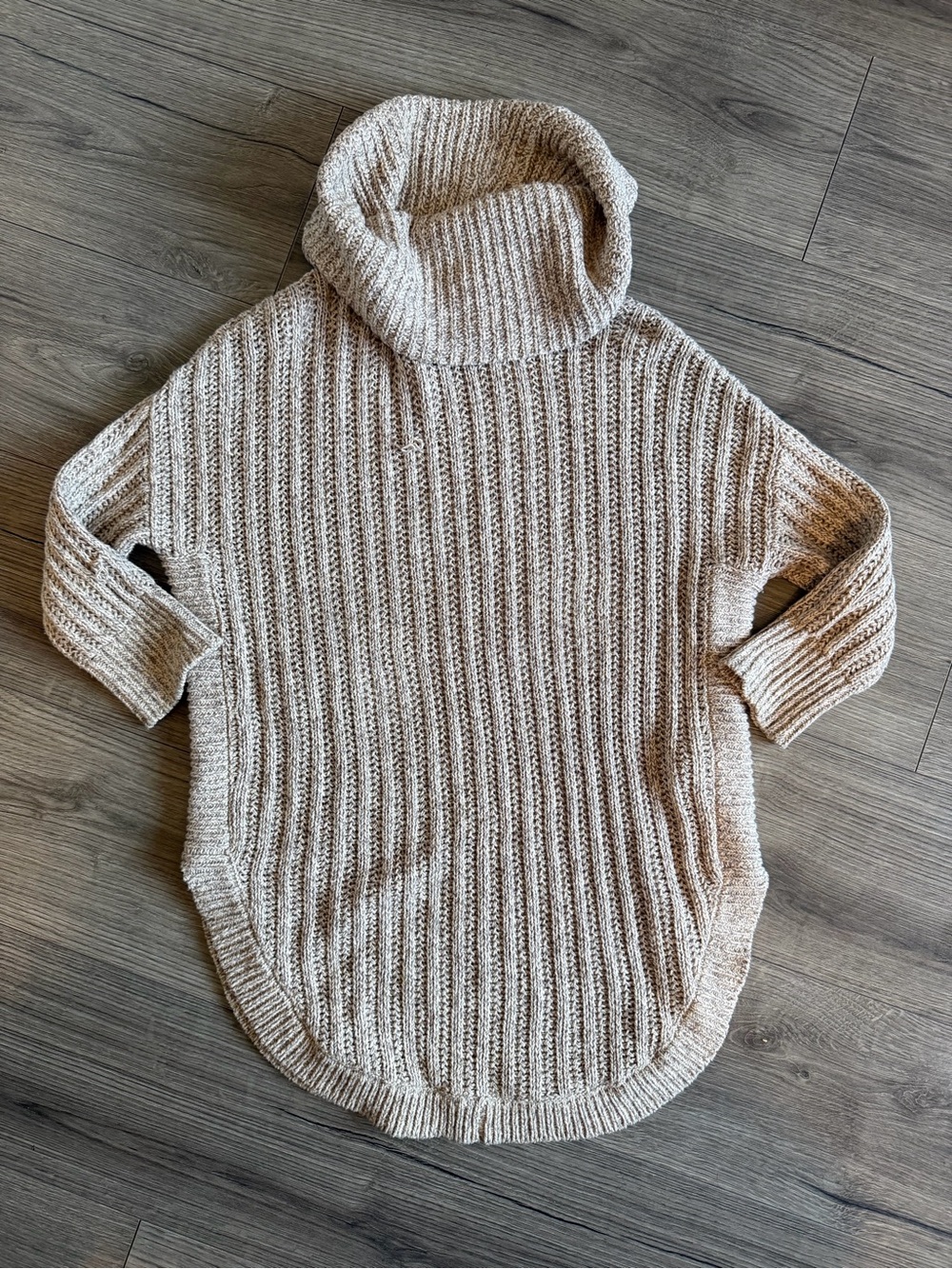 Express Cream Ribbed Cowl Neck Half Sleeve Sweater